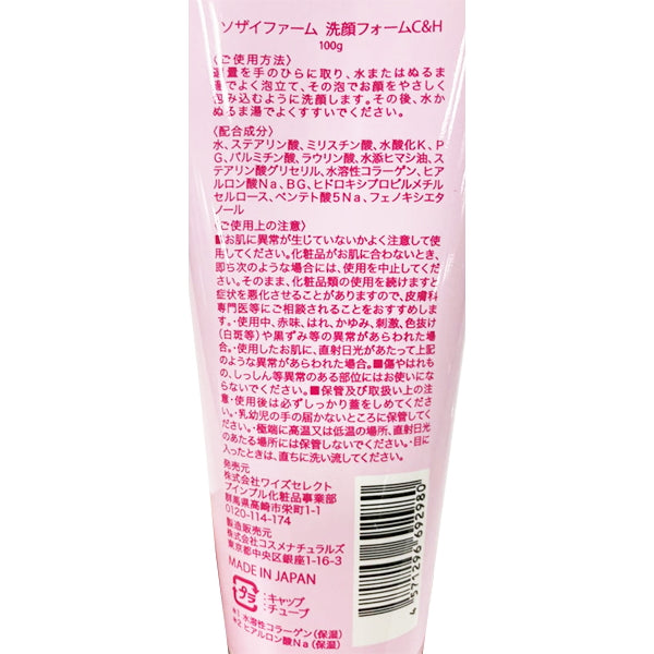 【OUTLET】洗顔 洗顔フォーム ヒアルロン酸 コラーゲン配合 SOZAI FARM(ソザイファーム) 洗顔フォーム ヒアルロン酸＆コラーゲン100g プインプル化粧品　327388