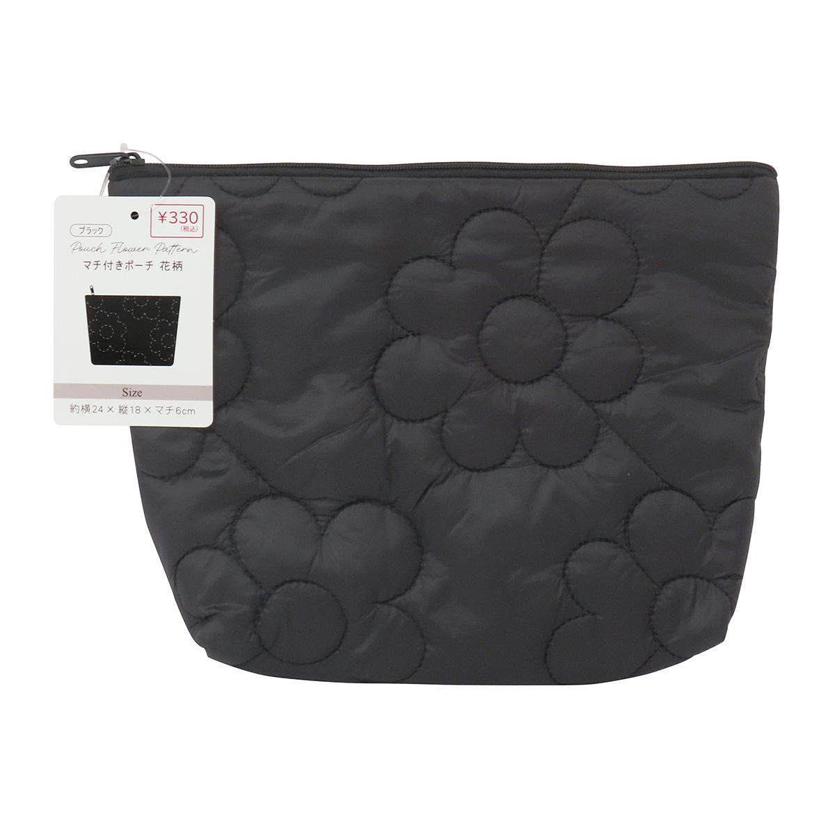 マチ付きポーチ花柄 ブラック 328710