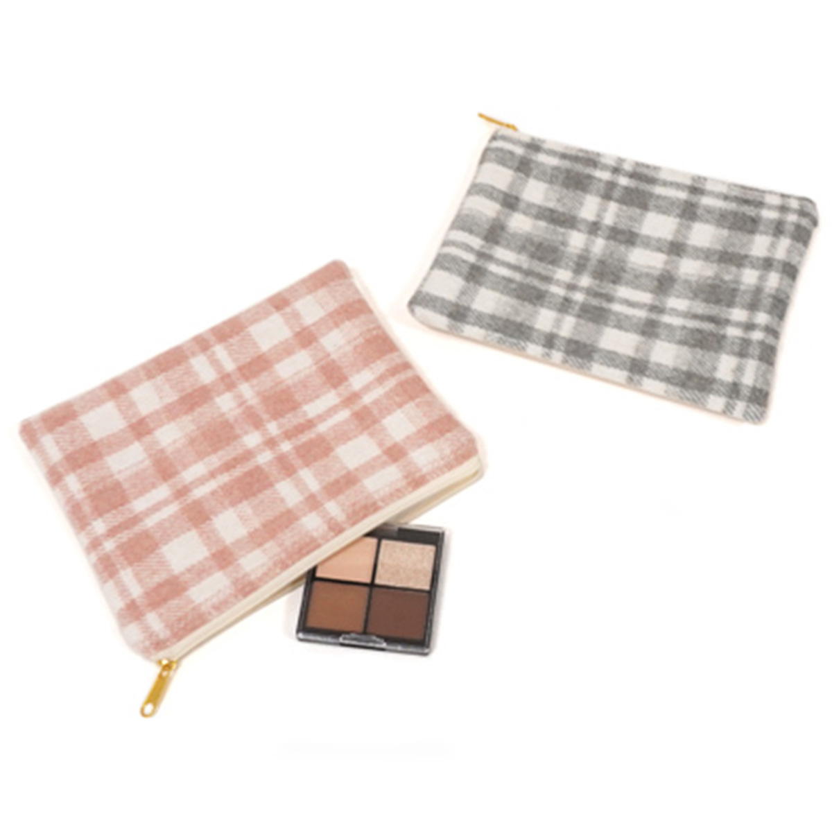 チェック柄ポーチ ブラウン/ベージュ フラットポーチチェック柄 329178
