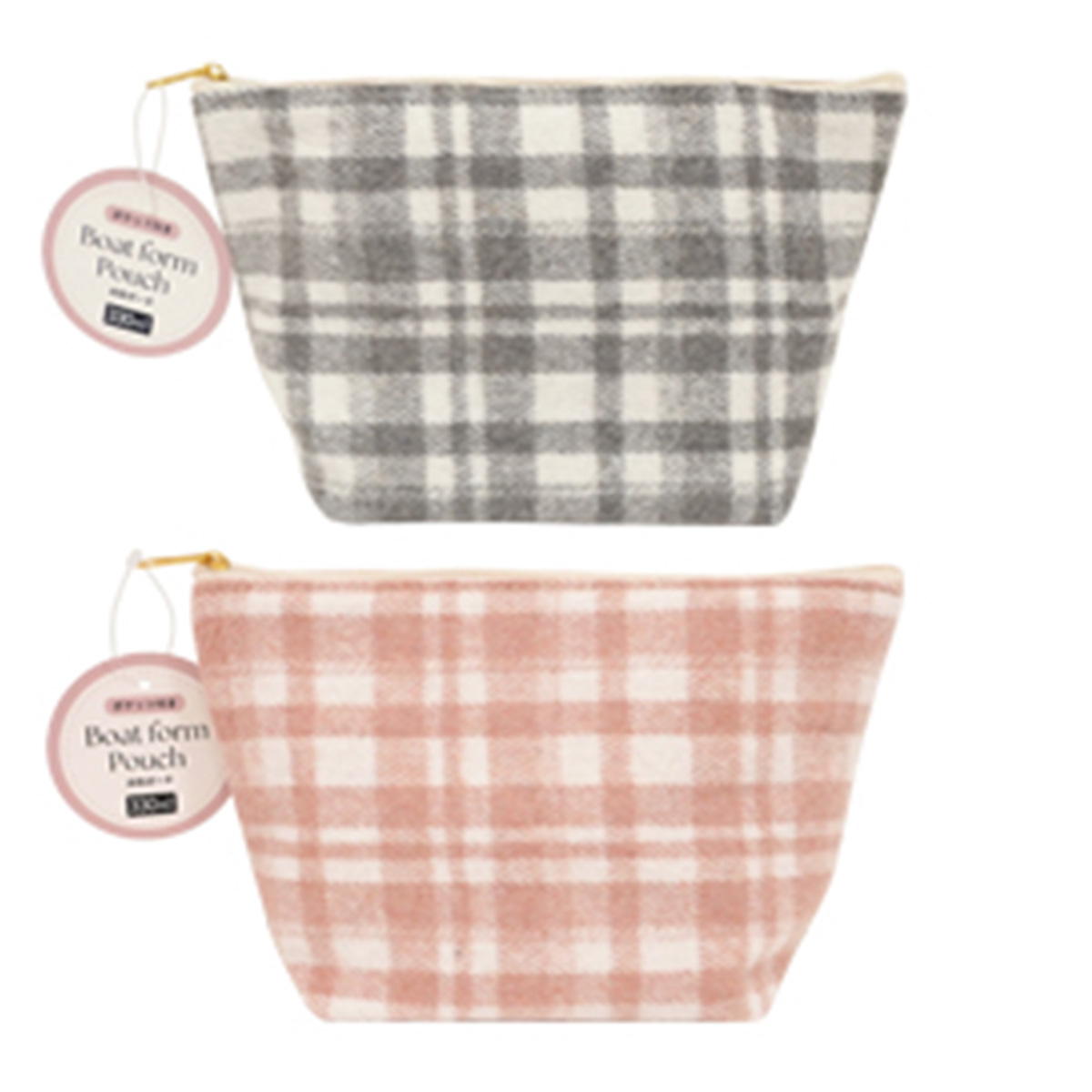 舟形ポーチ 内ポケット付 チェック柄 329180