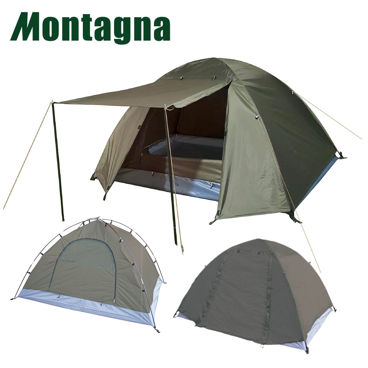 【OUTLET】テント ドーム型 組立て式マルチドームテント 2人用 HAC3557 Montagna モンターナ  簡単設営 簡易テント キャンプテント アッシュグレー 　329696
