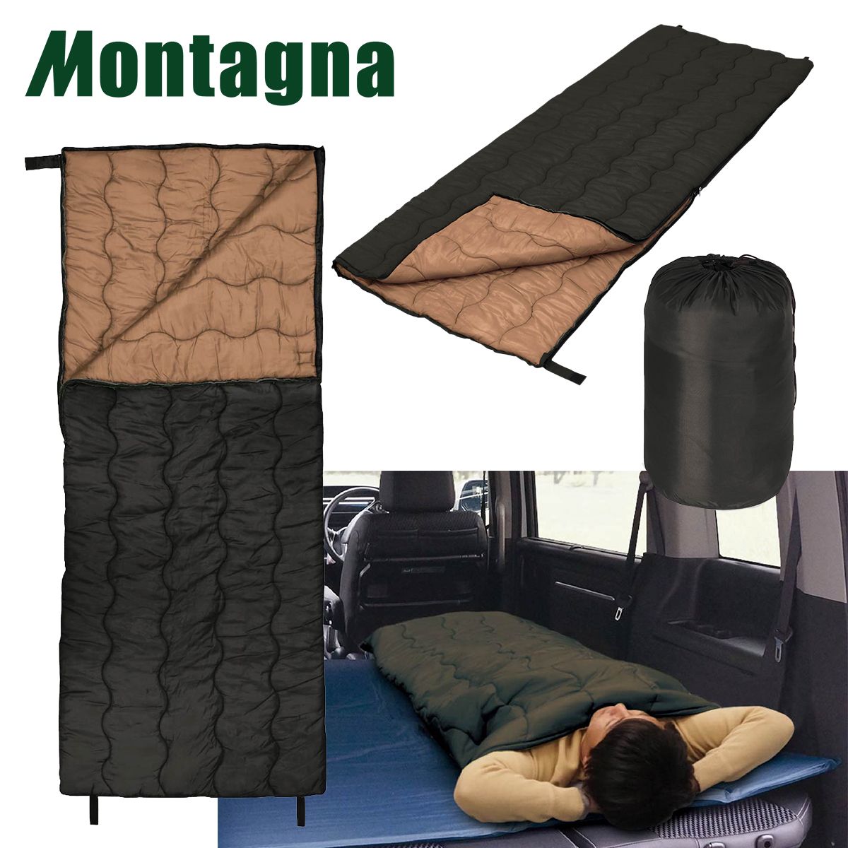 【OUTLET】寝袋 シュラフ 冬用 シングル Montagna モンターナ レクタングラーシュラフ ブラック HAC3559　329702