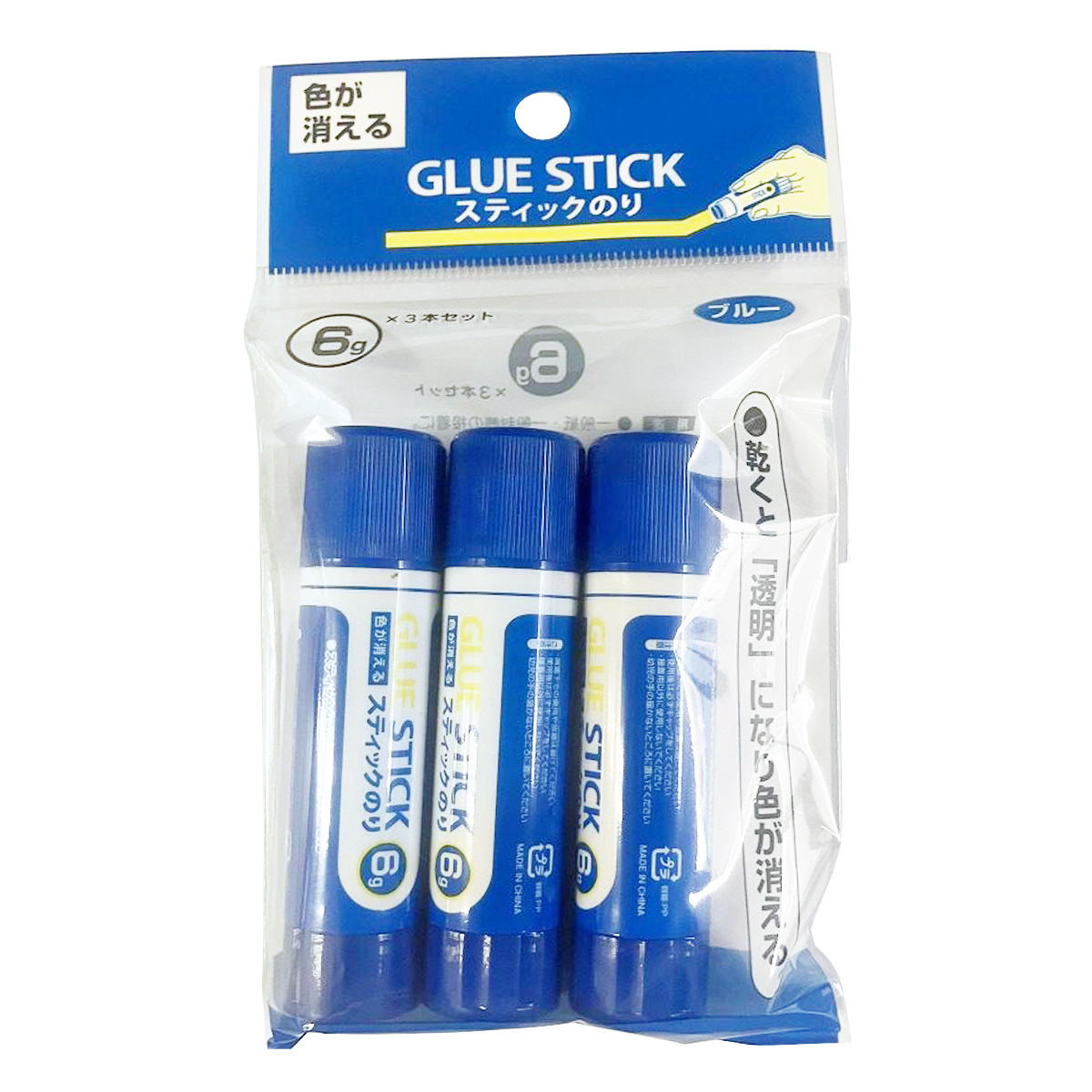 色が消えるスティックのり 6g 3本入り 345348