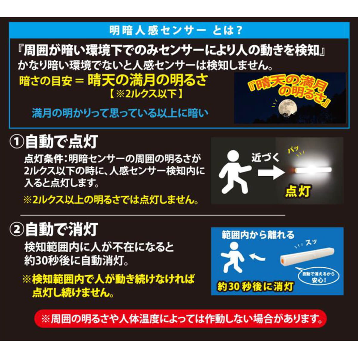 センサーライト 人感センサーライト バータイプ 防災 防犯 寝室