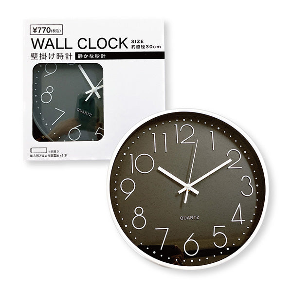 掛け時計 壁掛け時計 ウォールクロック シンプル 直径30cm ブラック 　355299