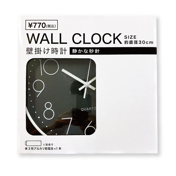 掛け時計 壁掛け時計 ウォールクロック シンプル 直径30cm ブラック 　355299