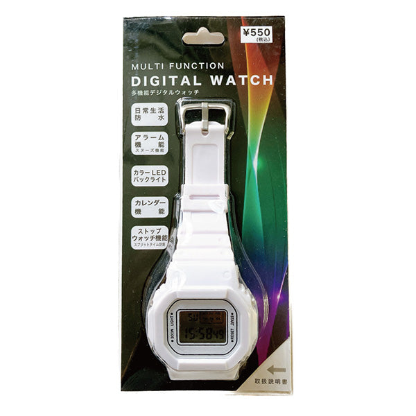 腕時計 生活防水 デジタル時計 アラーム カレンダー 多機能デジタルウォッチ ホワイト　355303