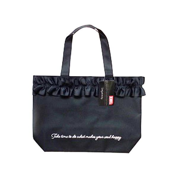 【在庫限り】エコバッグ 買い物バッグ 黒 フリル横トートバッグ  28x30x10cm　356240