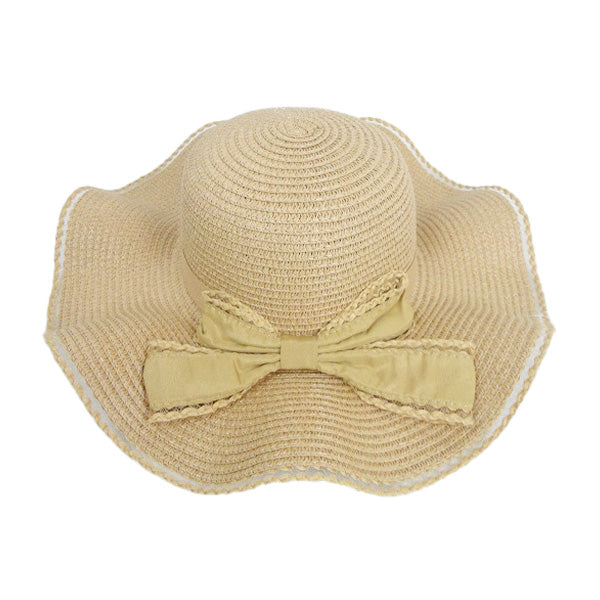 【OUTLET】帽子 ハット レディース つば広 深め ウェーブリボンハット ブラウン UV対策 熱中症対策　357305