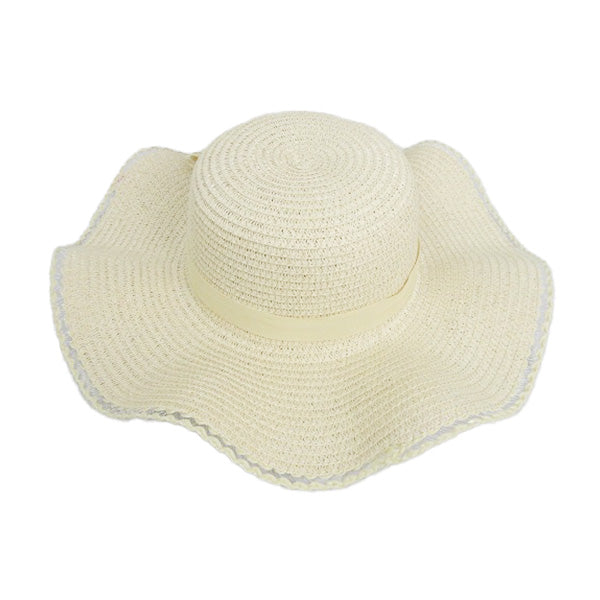 【OUTLET】帽子 ハット レディース つば広 深め ウェーブリボンハット ベージュ UV対策 熱中症対策　357306