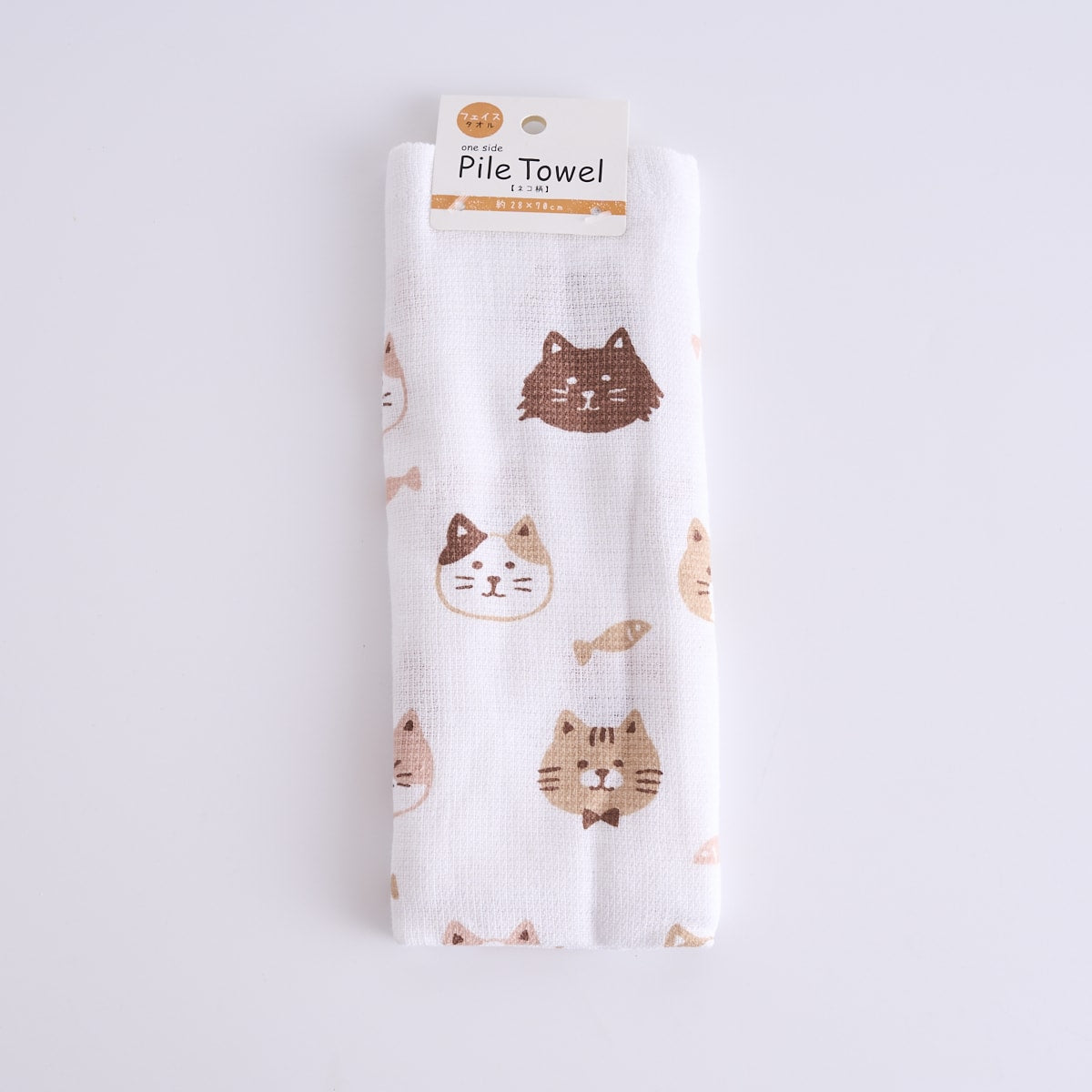 タオル 片面パイル  フェイスタオル ネコ柄 28×70cm  359594