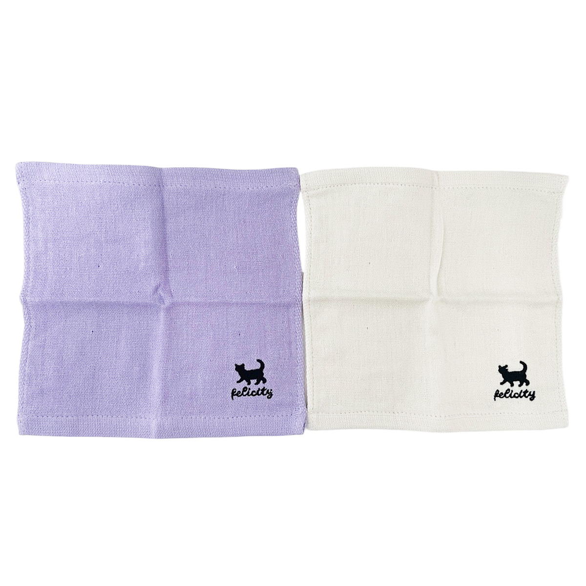 表ガーゼ裏パイルタオルハンカチ刺繍付ネコ 365256