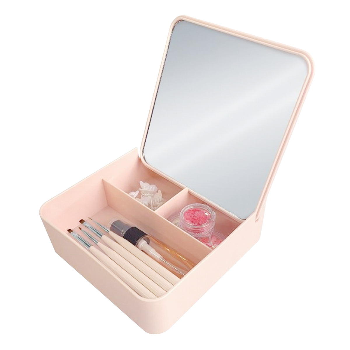 在庫限り】収納BOX付ミラー スクエアピンク 366547