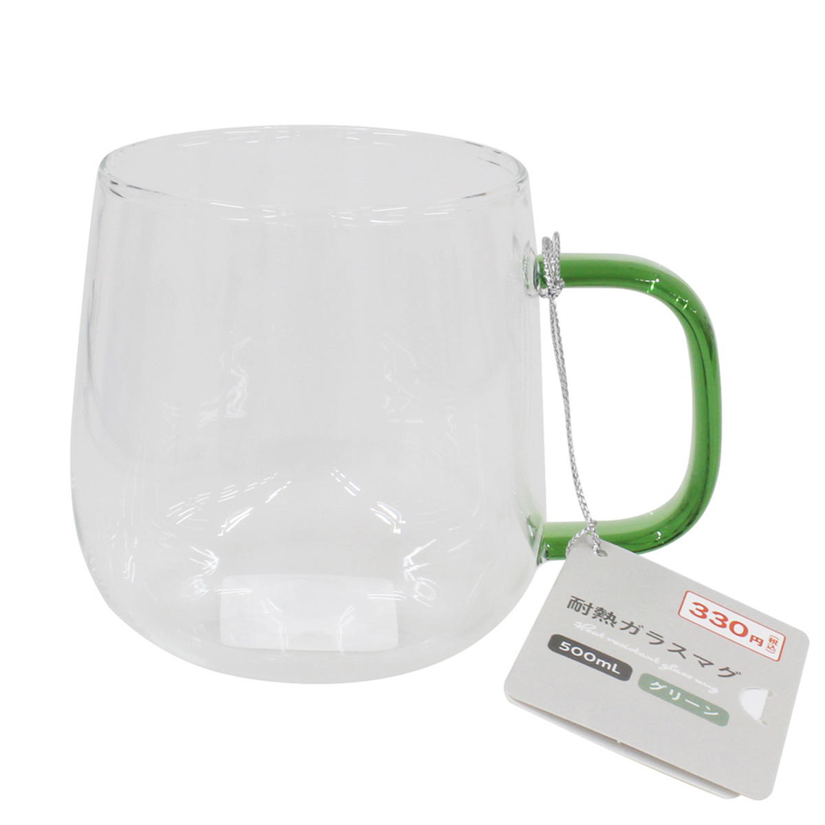 耐熱ガラスマグ 500mL グリーン 367493
