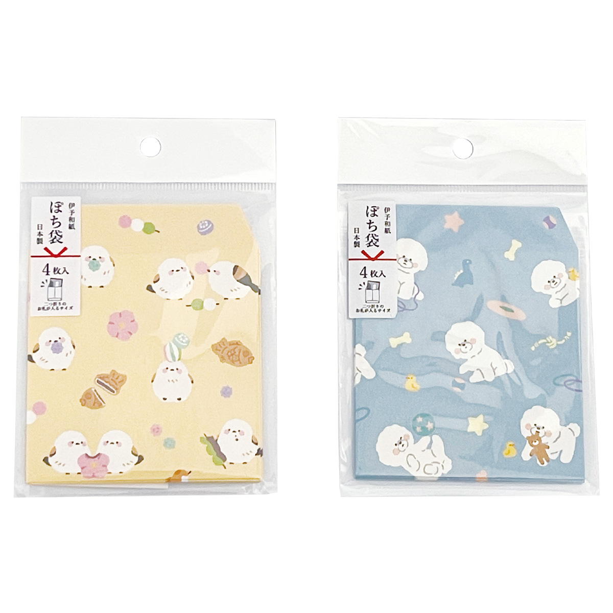 2つ折りポチ袋4枚入 動物総柄 369323