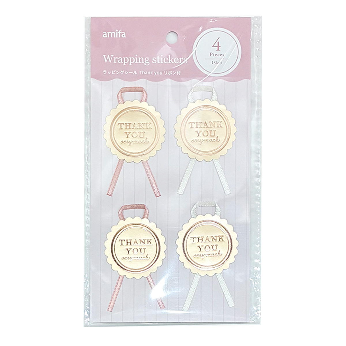 ラッピングシール 4片 Thank you リボン付 369663