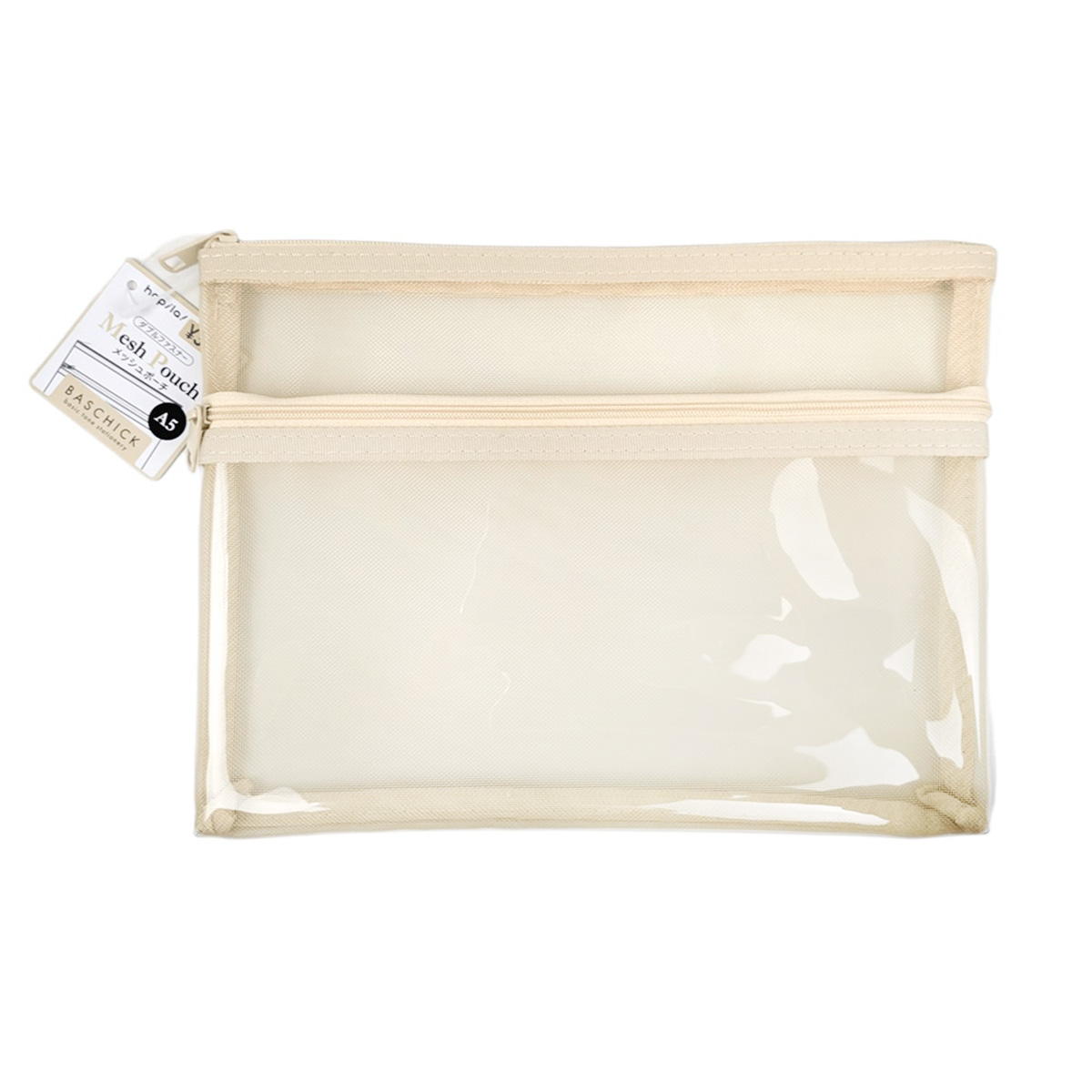 ダブルファスナーメッシュポーチ A5 ベージュ 370077