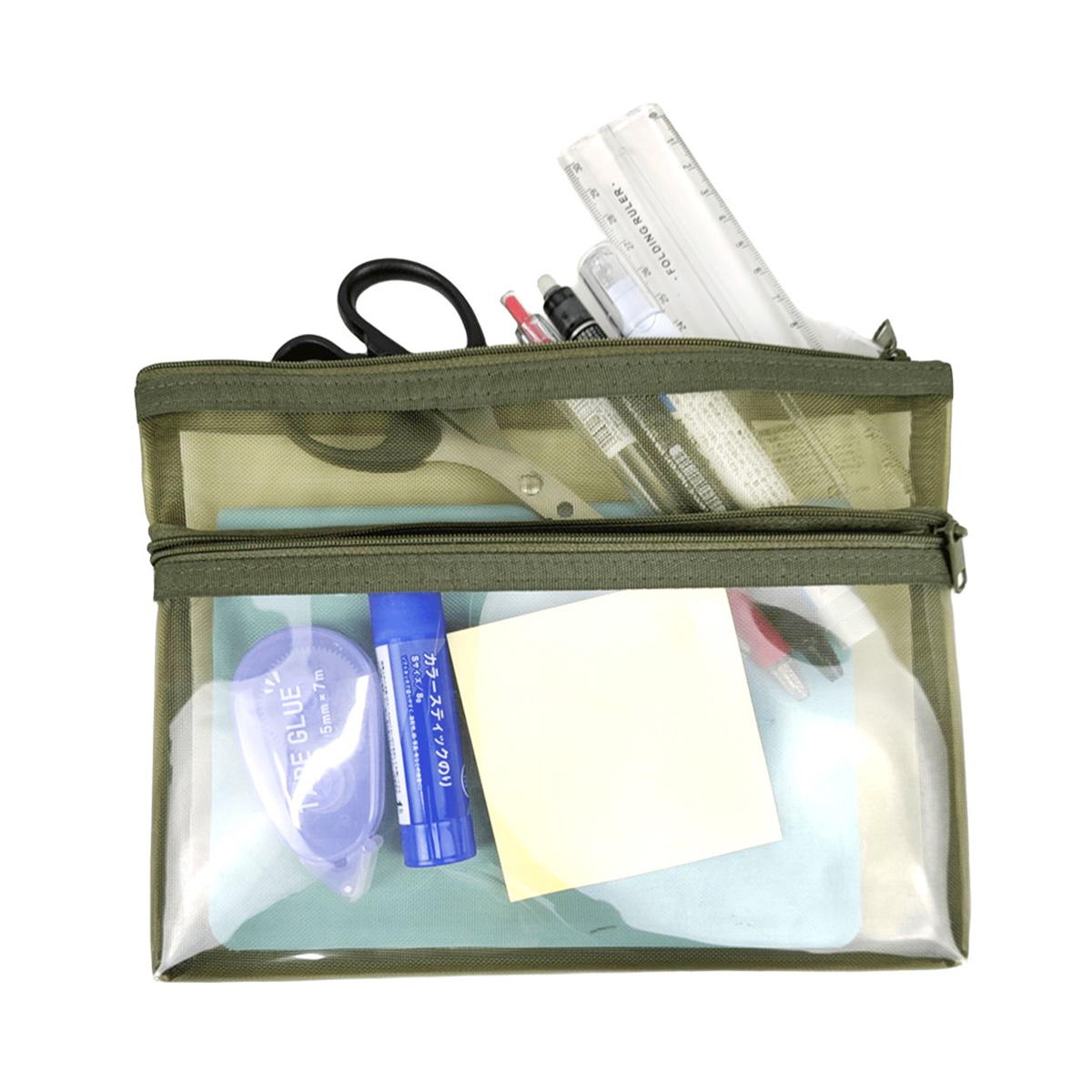 ダブルファスナーメッシュポーチ A5 カーキ 370079