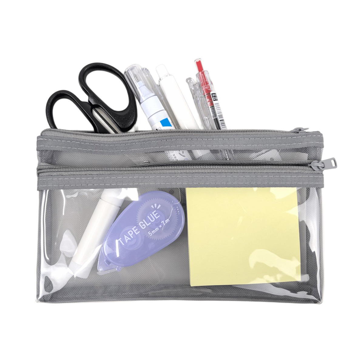 【在庫限り】ダブルファスナーペンポーチ グレー 370081