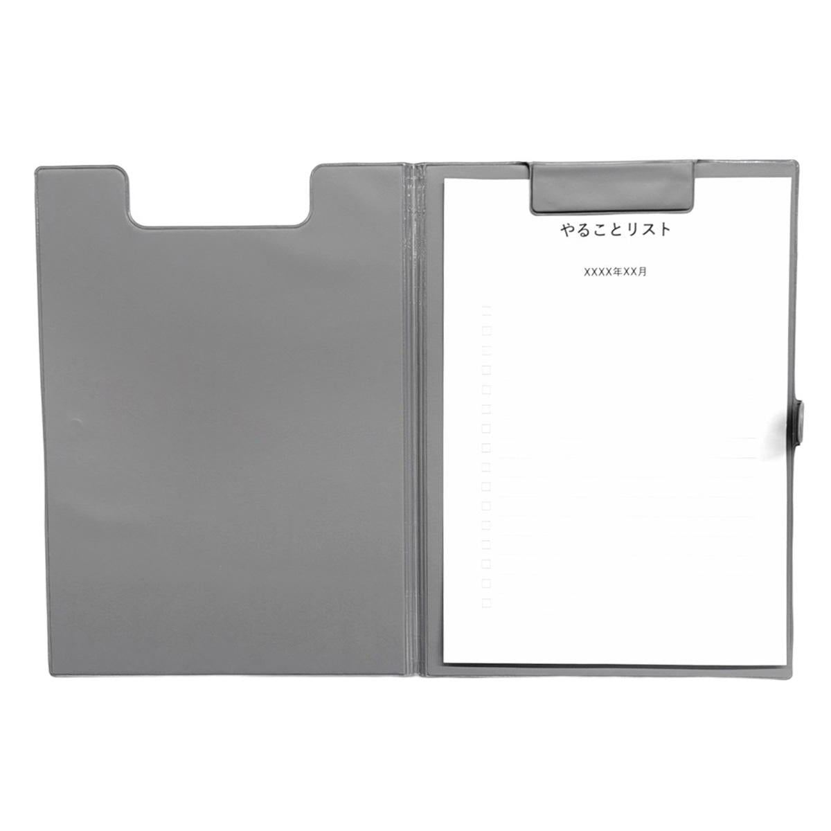 カバー付マグネットクリップボード グレー 370087