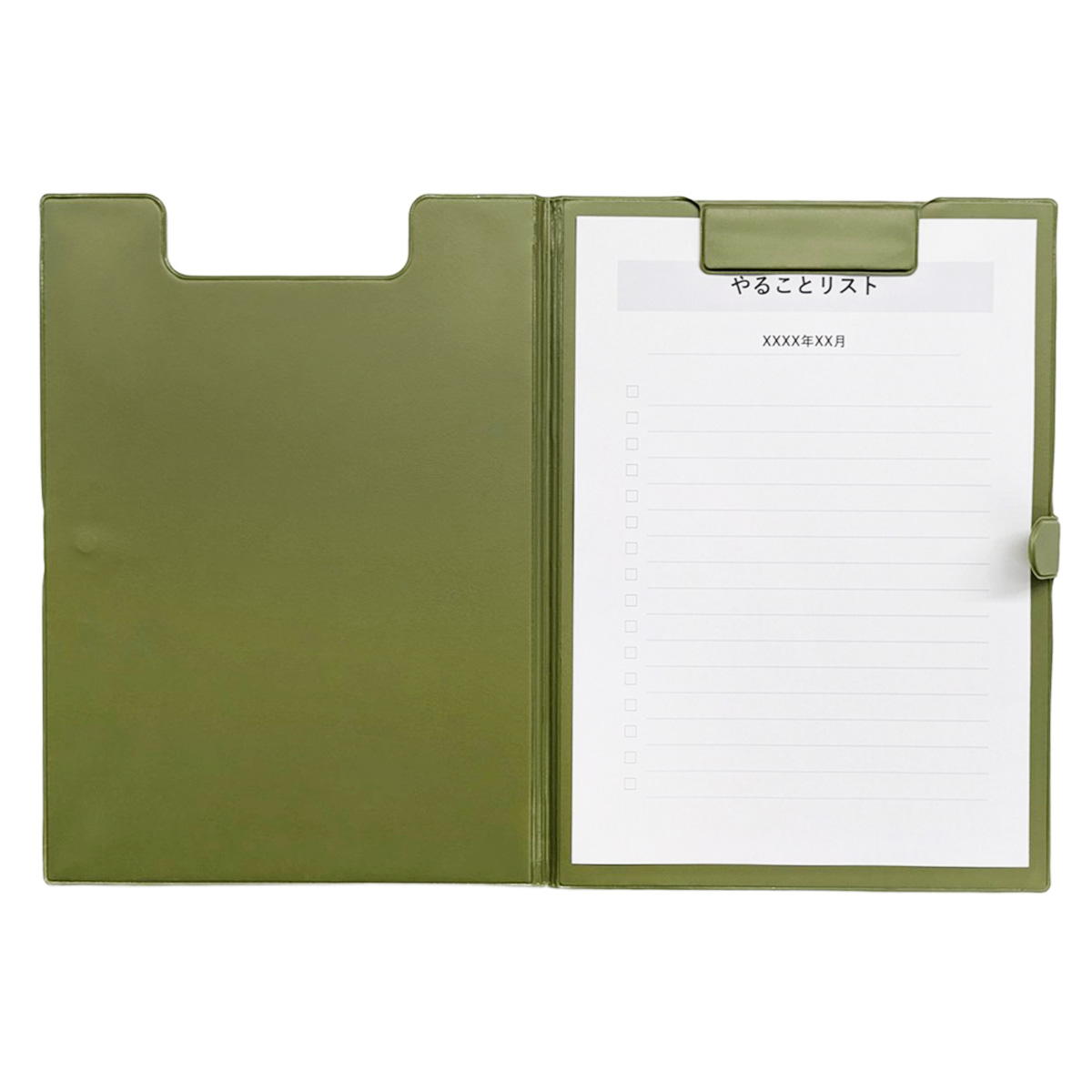 カバー付マグネットクリップボード カーキ 370088