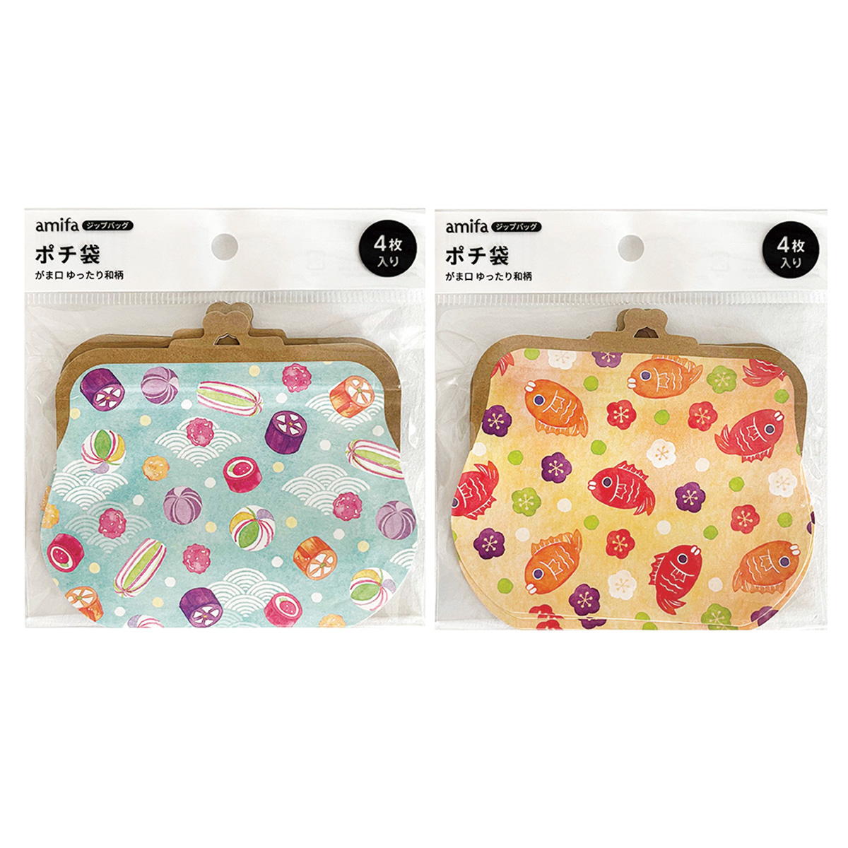ジップバッグポチ袋 4枚 がま口 ゆったり和柄 371447