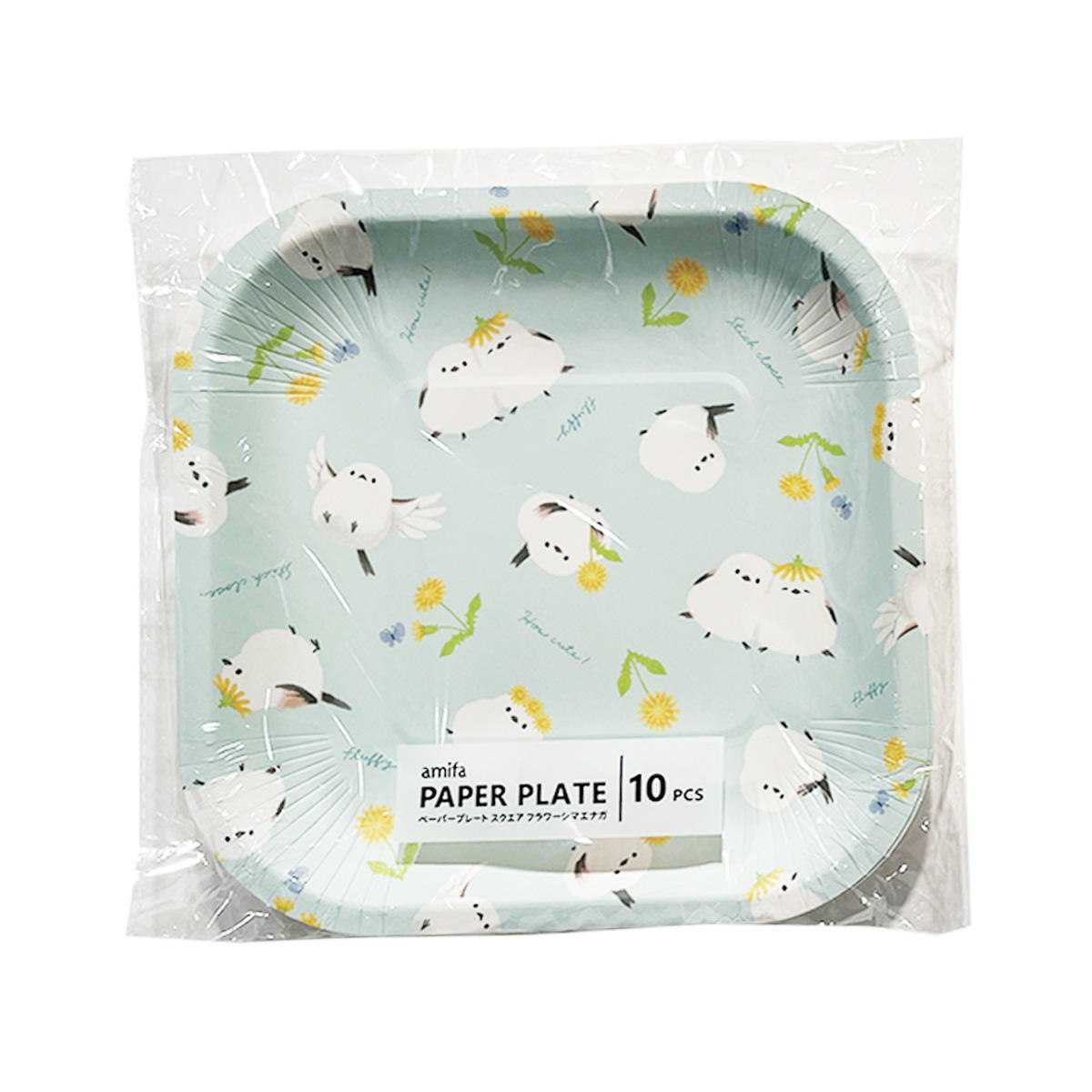ペーパープレート スクエア 10P フラワーシマエナガ 372085