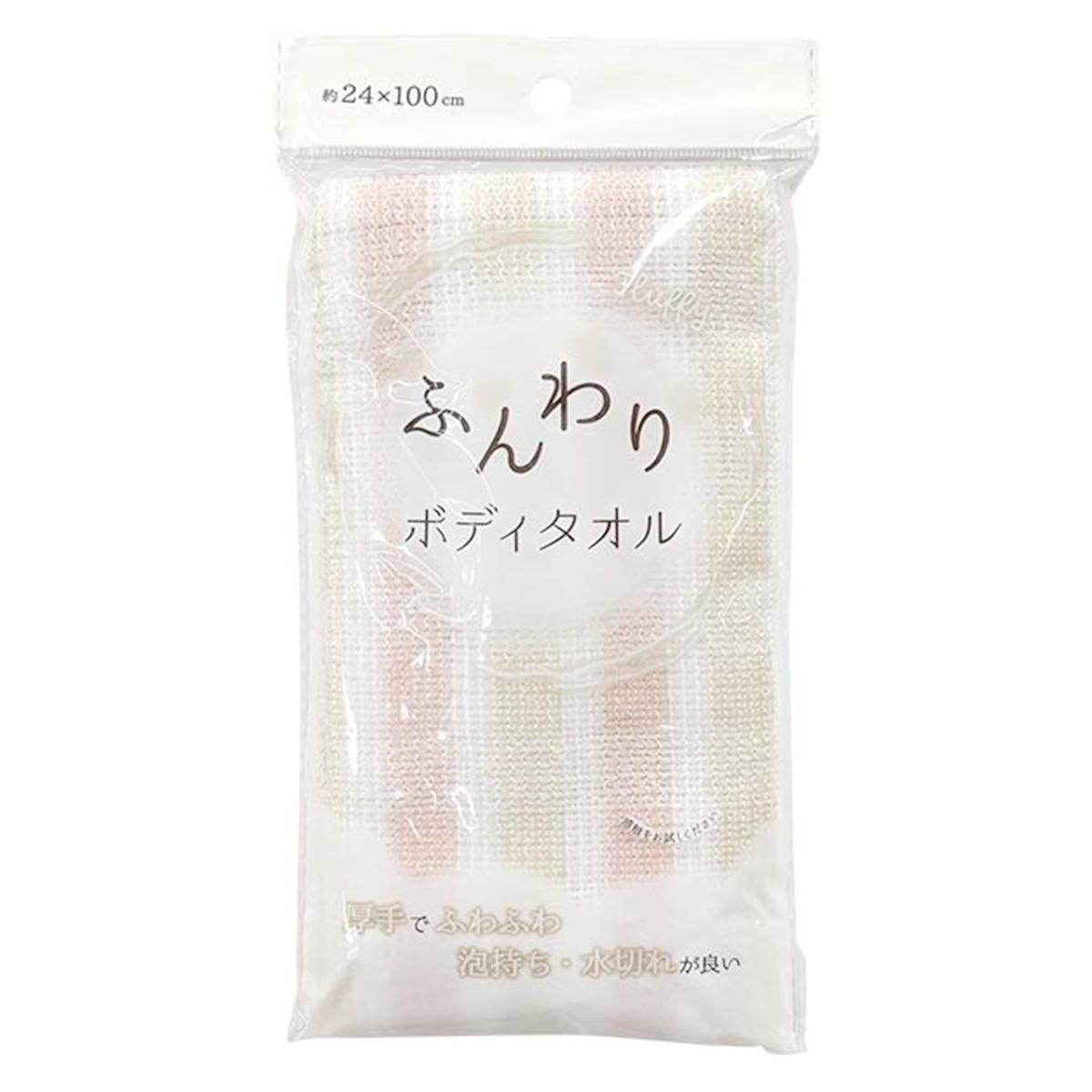 ふんわりボディタオル ピンク×ベージュ 373020